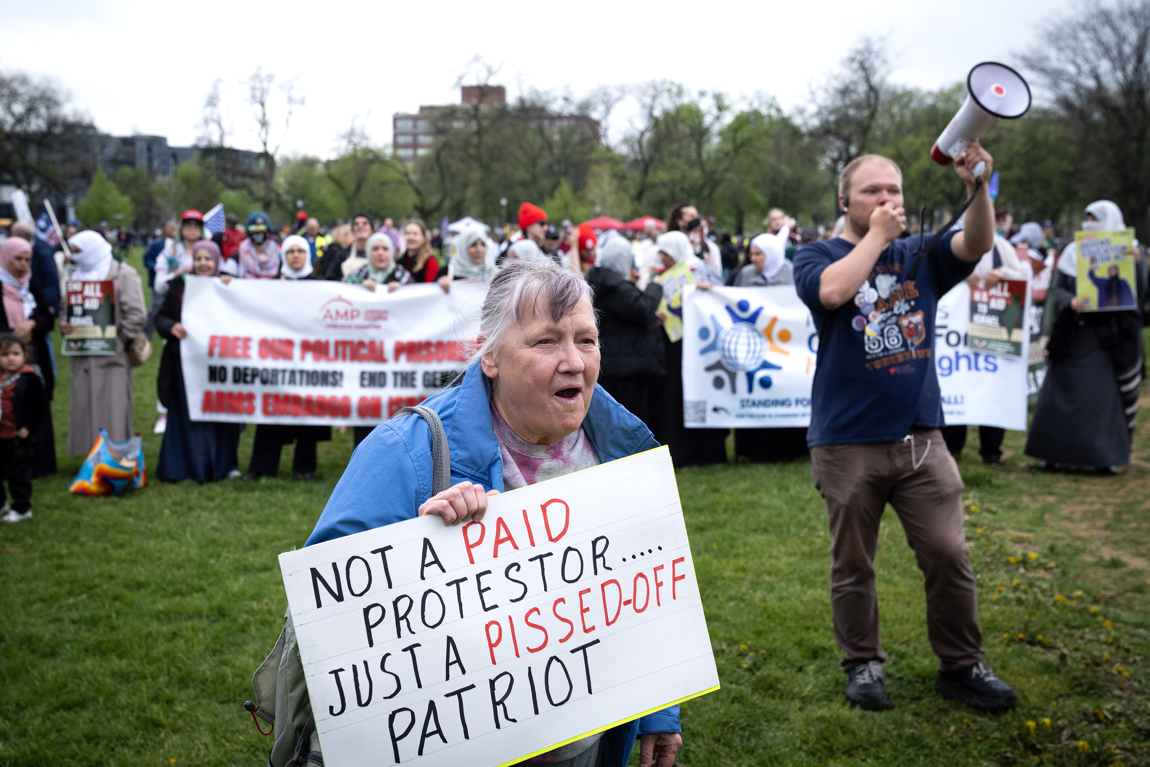 Susan Haack of Chicago attends the May Day rally in Union Park, May 1, 2025. (E. Jason Wambsgans/Chicago Tribune)