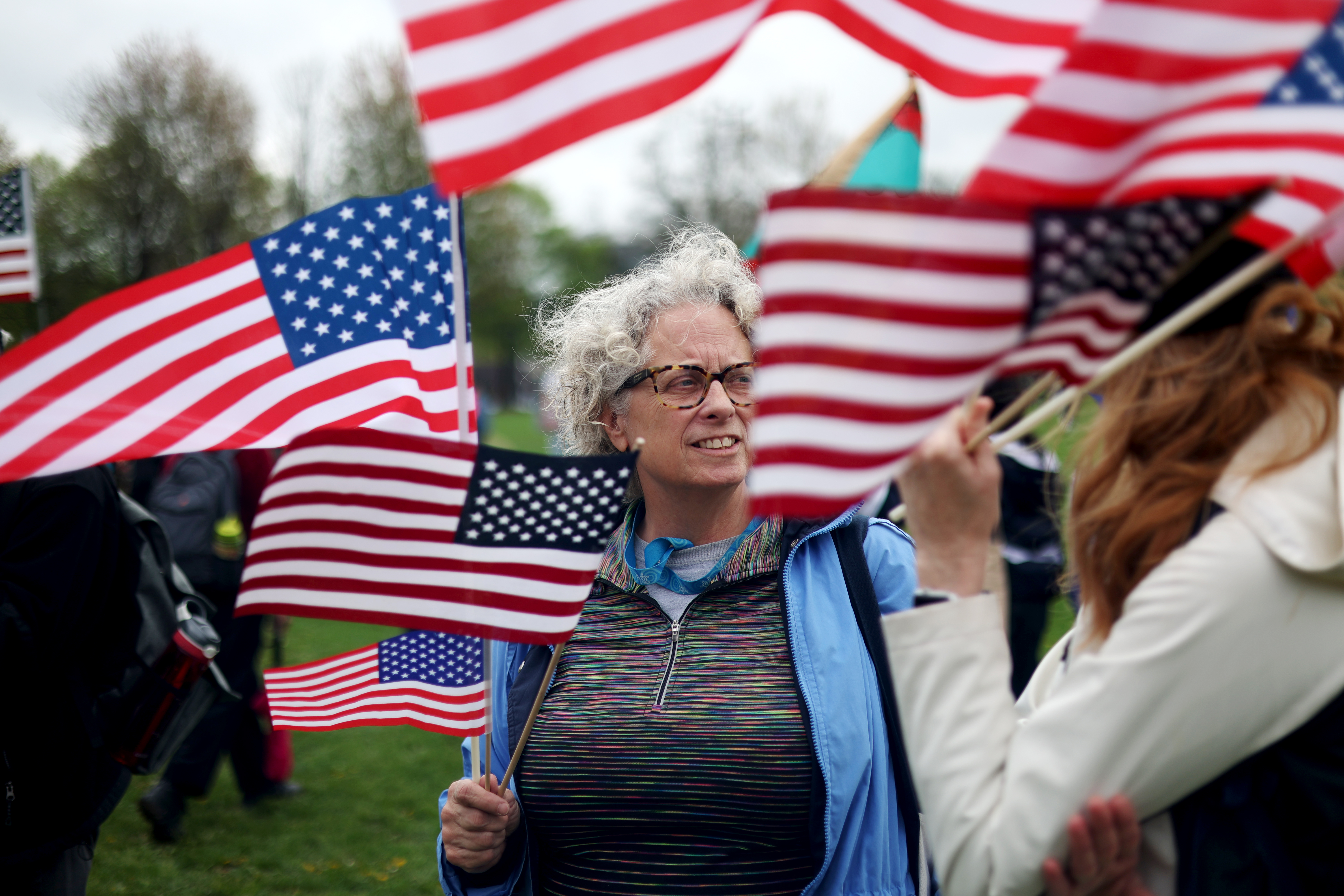 Amy (last name withheld) gathers at Union Park for the May Day march, May 1, 2025, before marching to Grant Park. (Audrey Richardson/Chicago Tribune)